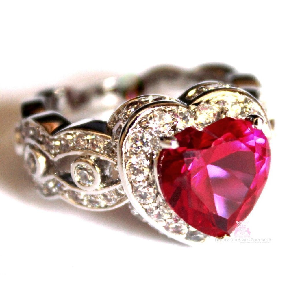 Love Beauty for Ashes® Prophets Heart Ruby Red CZ Ring Womens Ladies Size 5-12 - Picture 3 of 6
